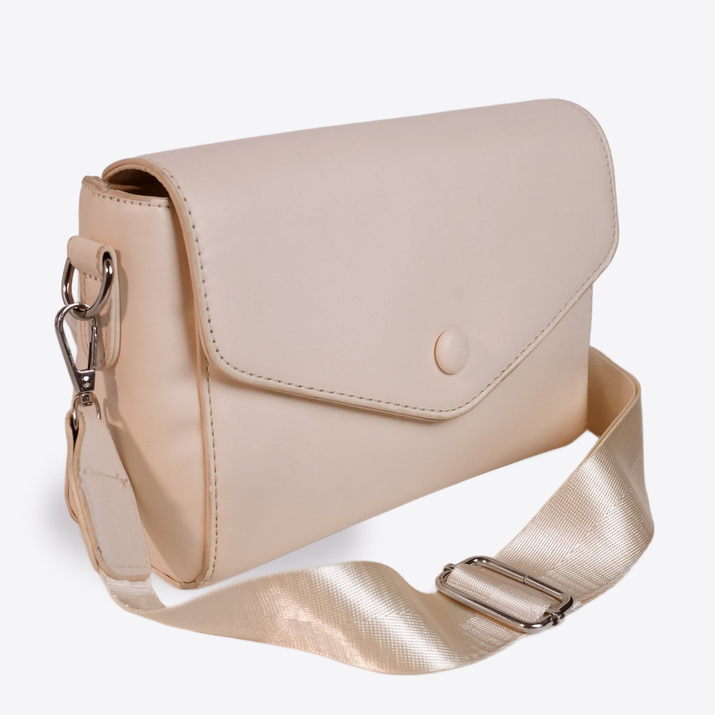 Women Leather Crossbody Bag With Wide Nylon Strap