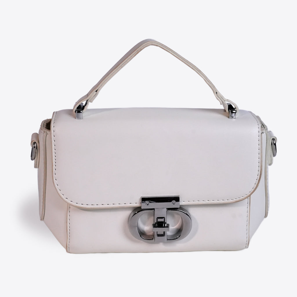 White Leather Bag With Twist Lock