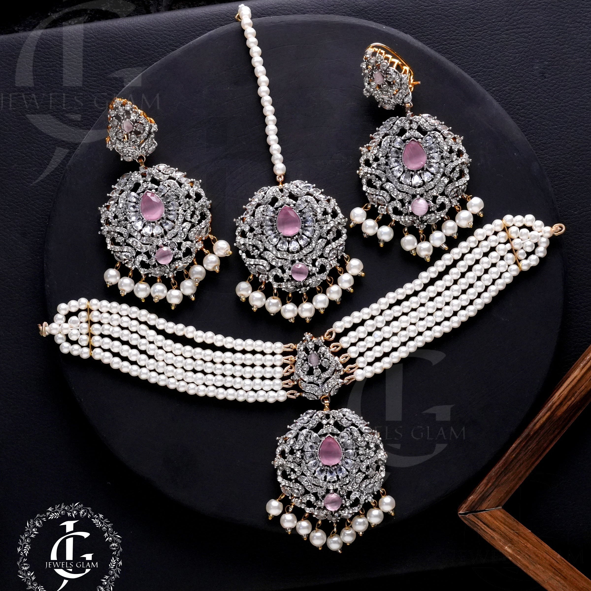 Studded Zircon Choker Set