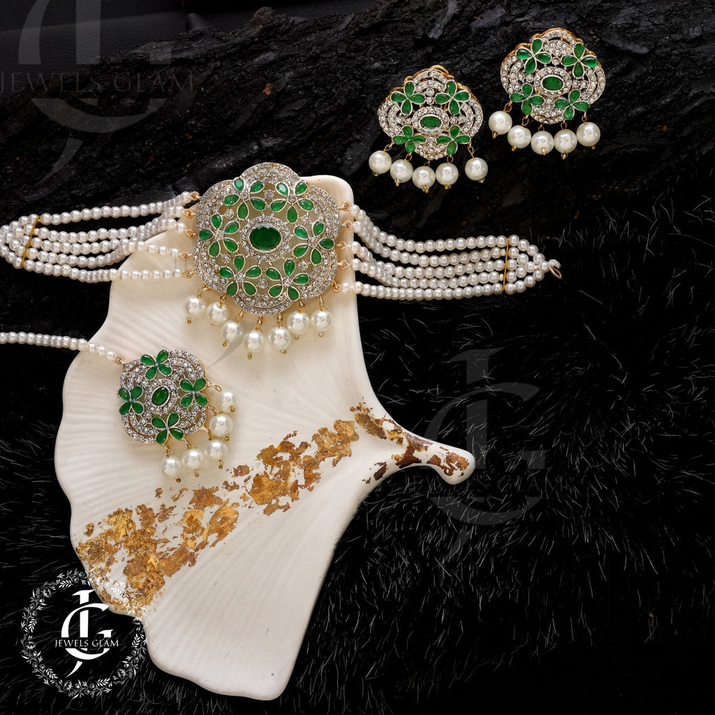 Midnight Pearl Elegance Jewelry Set Green