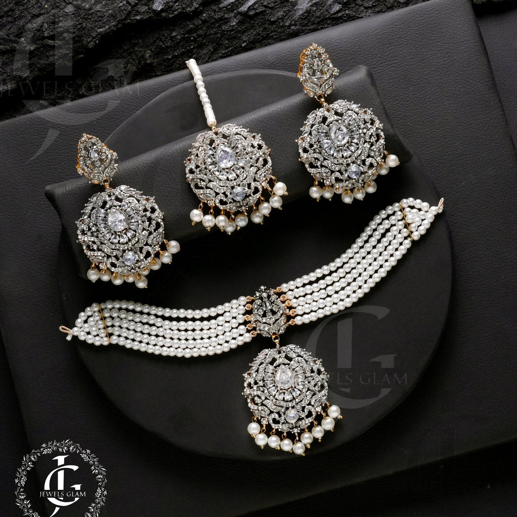 Studded Zircon Choker Set