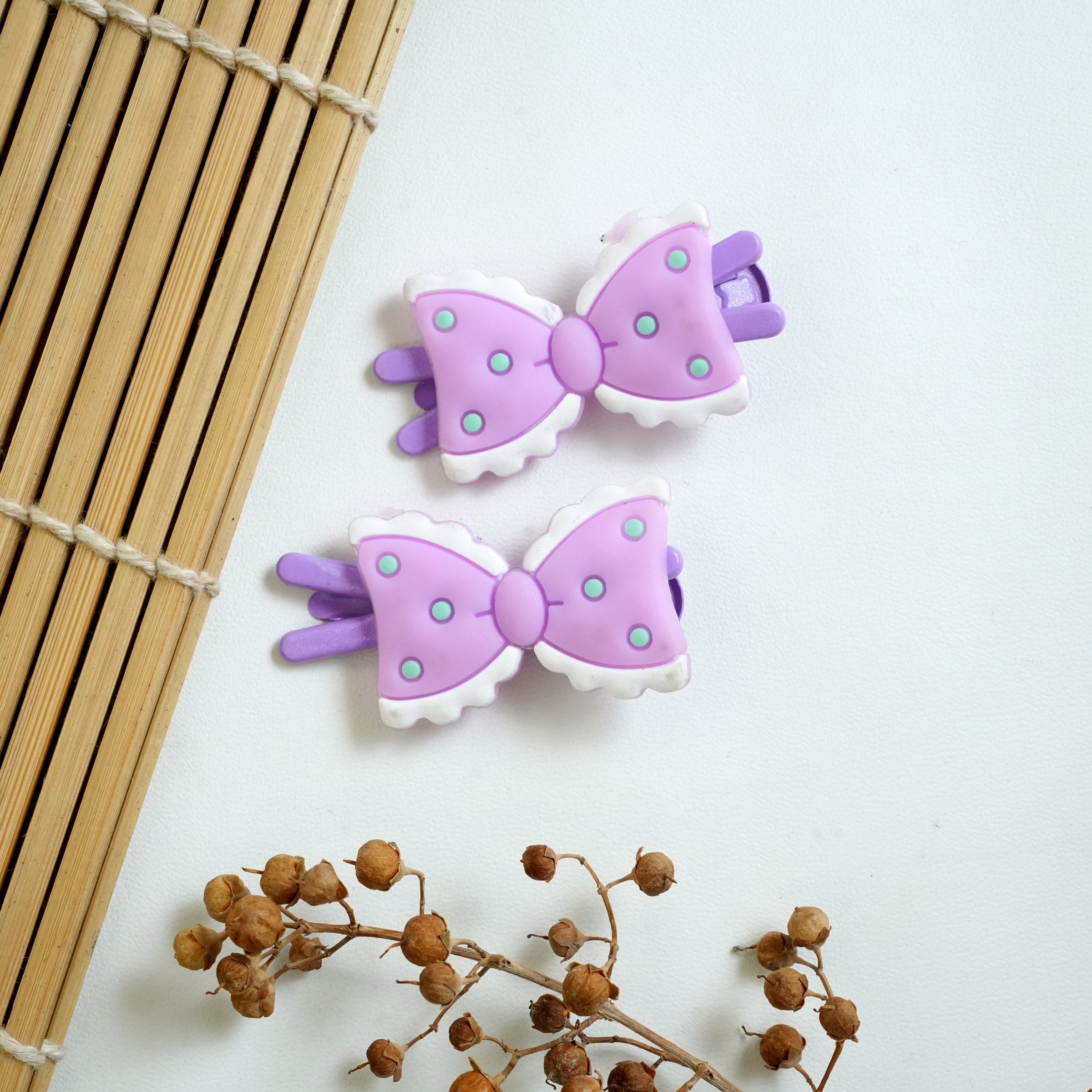 Polka Dot Bow Silicone Hair Clips (Pair)