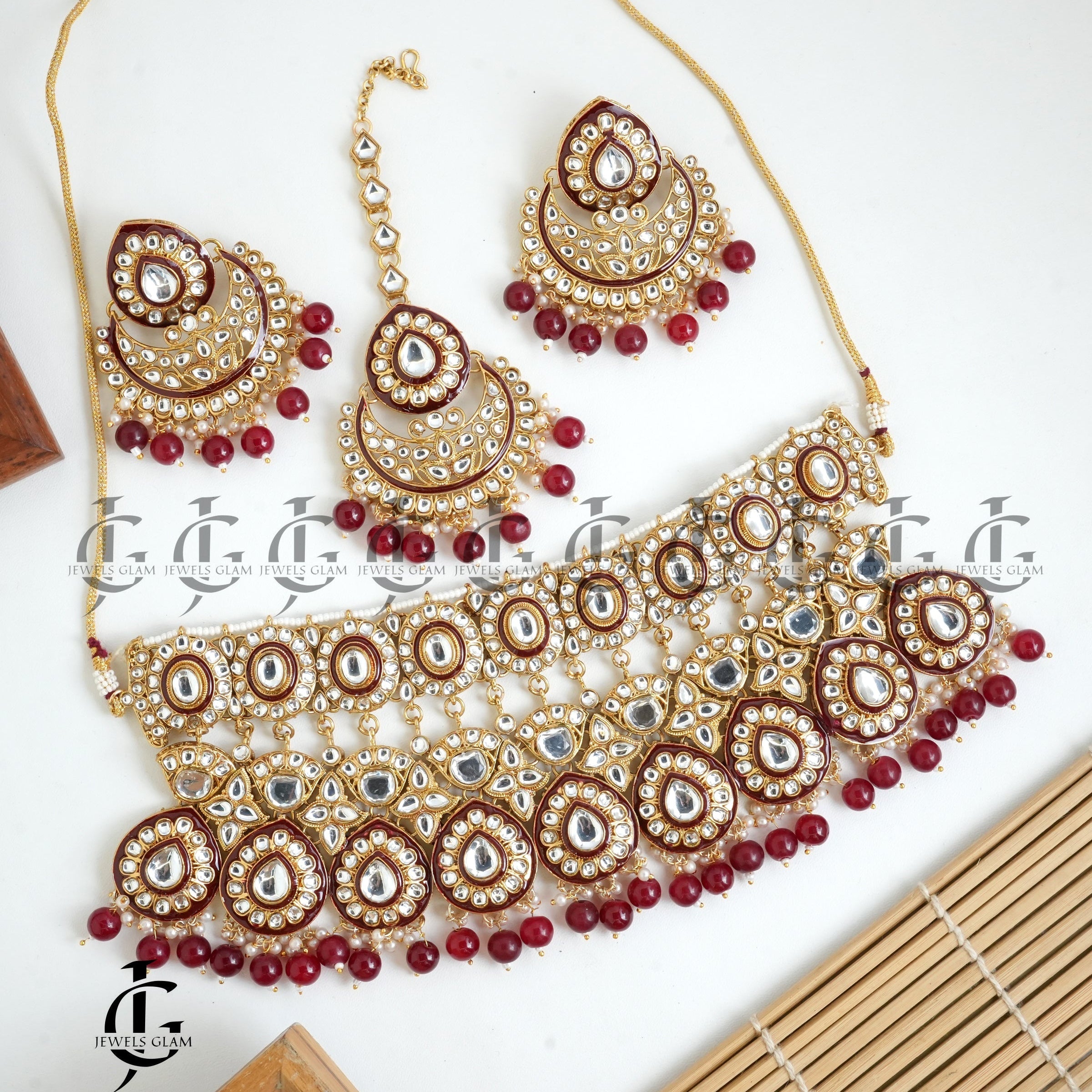 Emerald Pearl Kundan Bridal Jewelry Set
