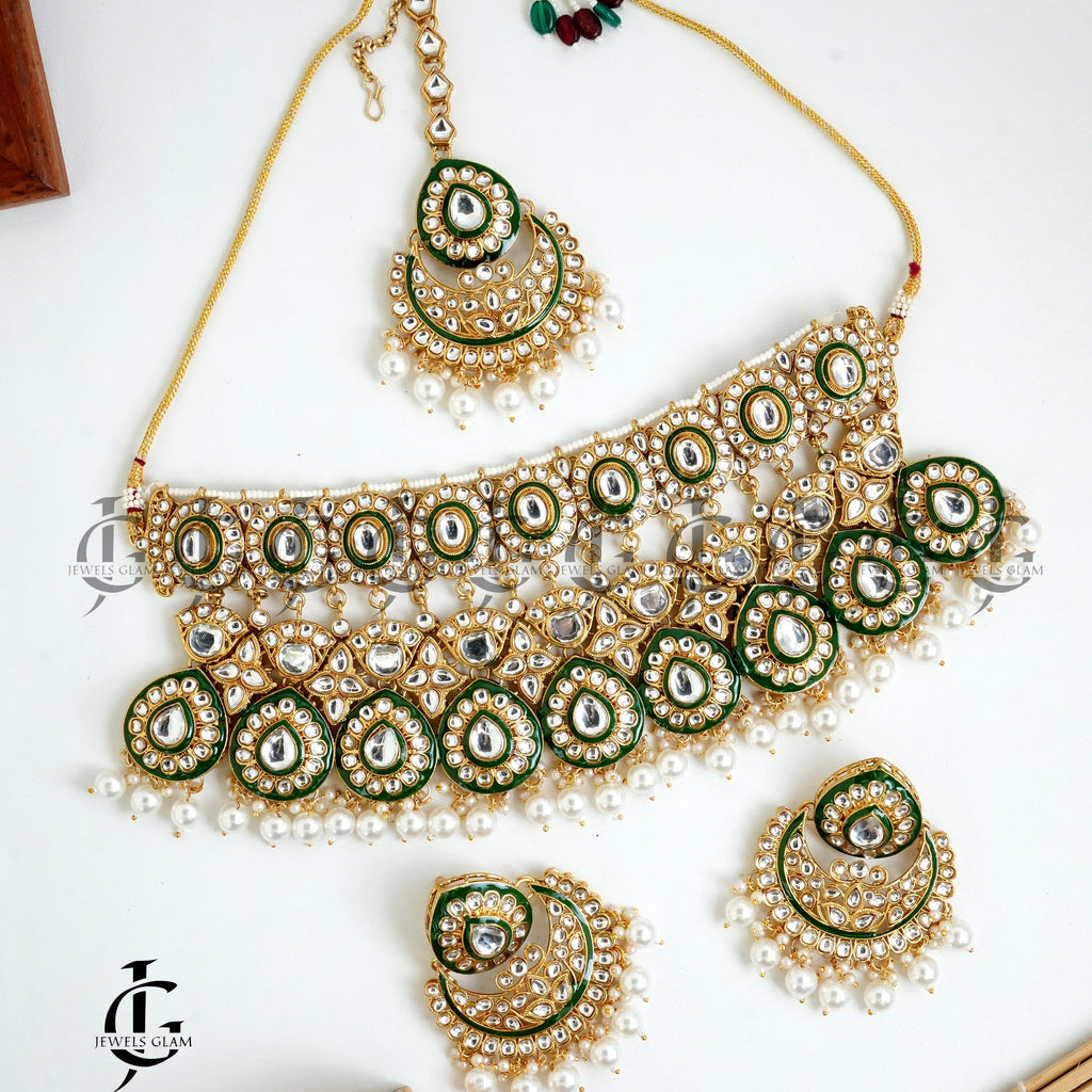 Emerald Pearl Kundan Bridal Jewelry Set