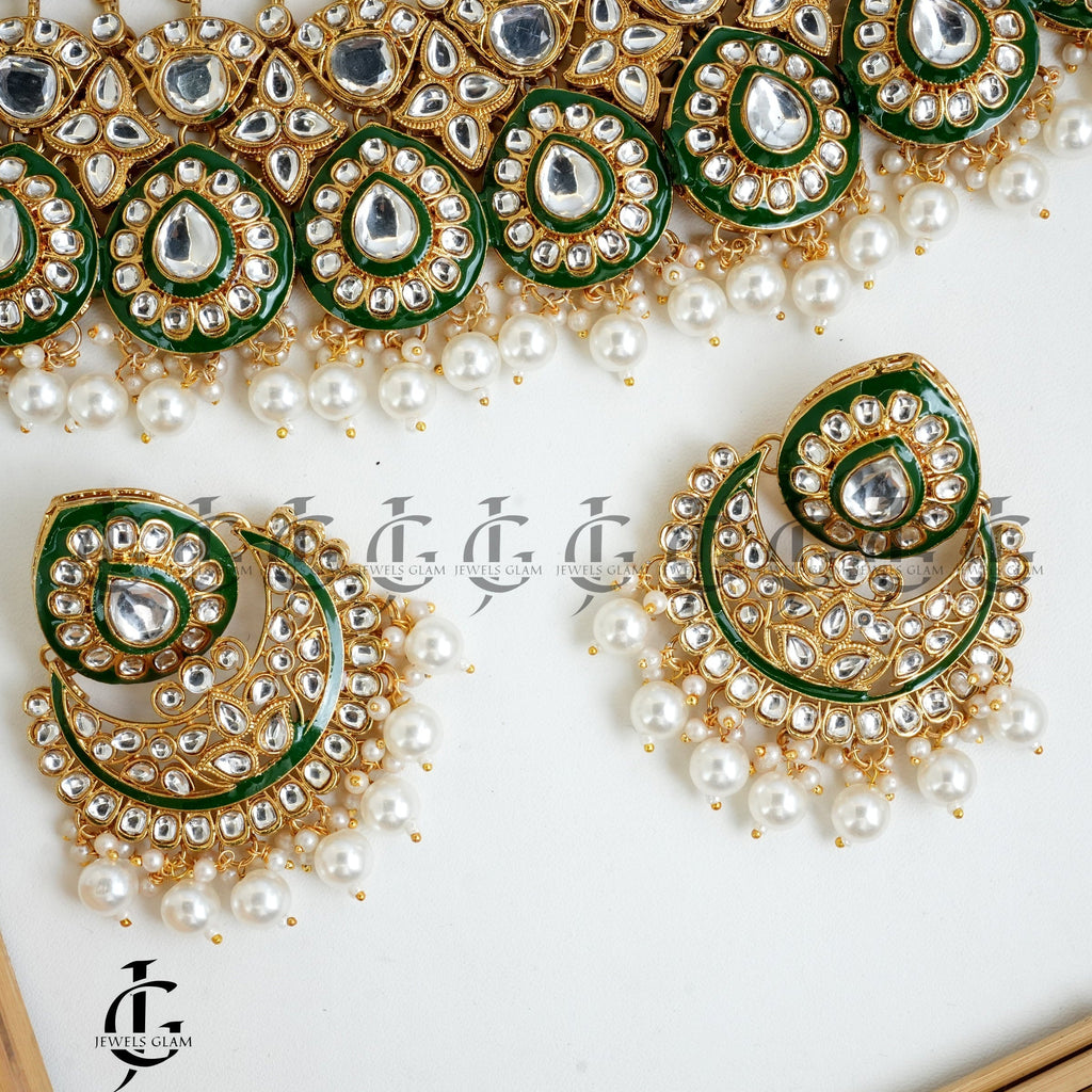 Emerald Pearl Kundan Bridal Jewelry Set