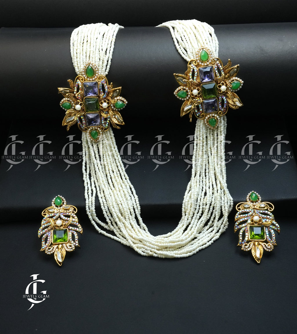 Royal Multilayer Pearl Mala with Ornate Gemstone Clasps