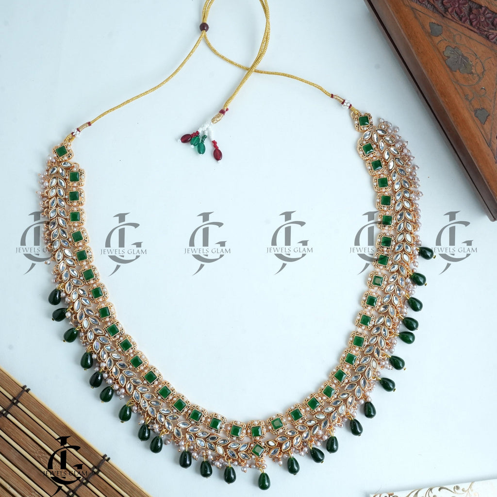 Elegant Green Kundan Pearl Mala