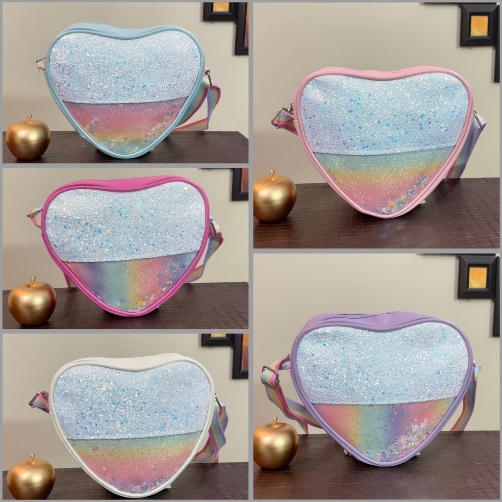 Little Girls Sparkling Heart Crossbody Shoulder Bag