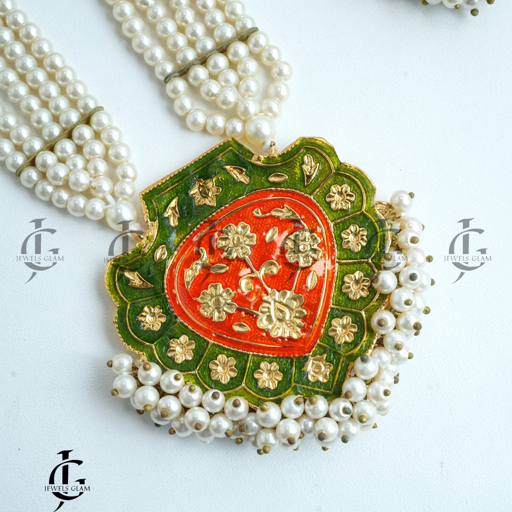 Hand-Painted Meenakari Pearl Mala Set