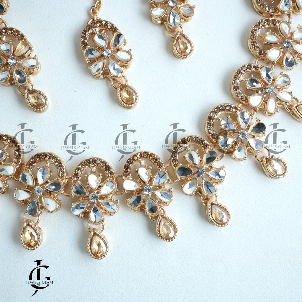Crystal Petal Charm Necklace Set