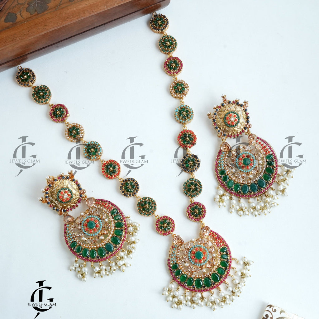 Regal Green and Red Kundan Pearl Mala Set