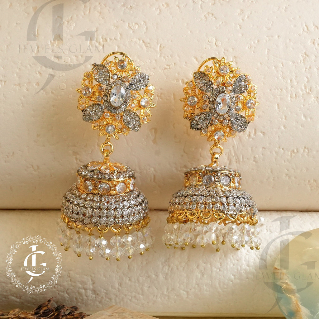 Radiant Crystal Blossom Jhumki Earrings