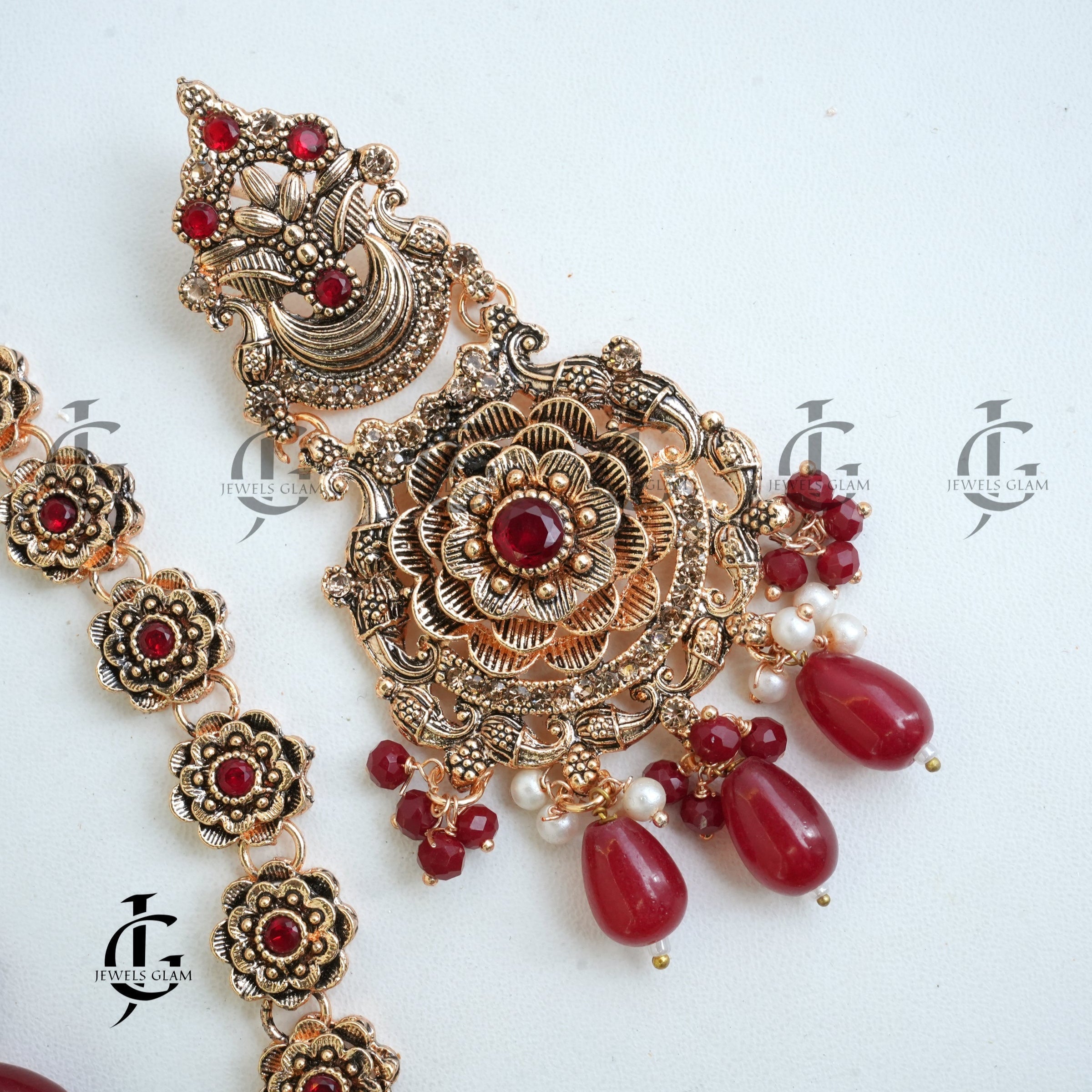 Ruby Red Floral Elegance Mala Set