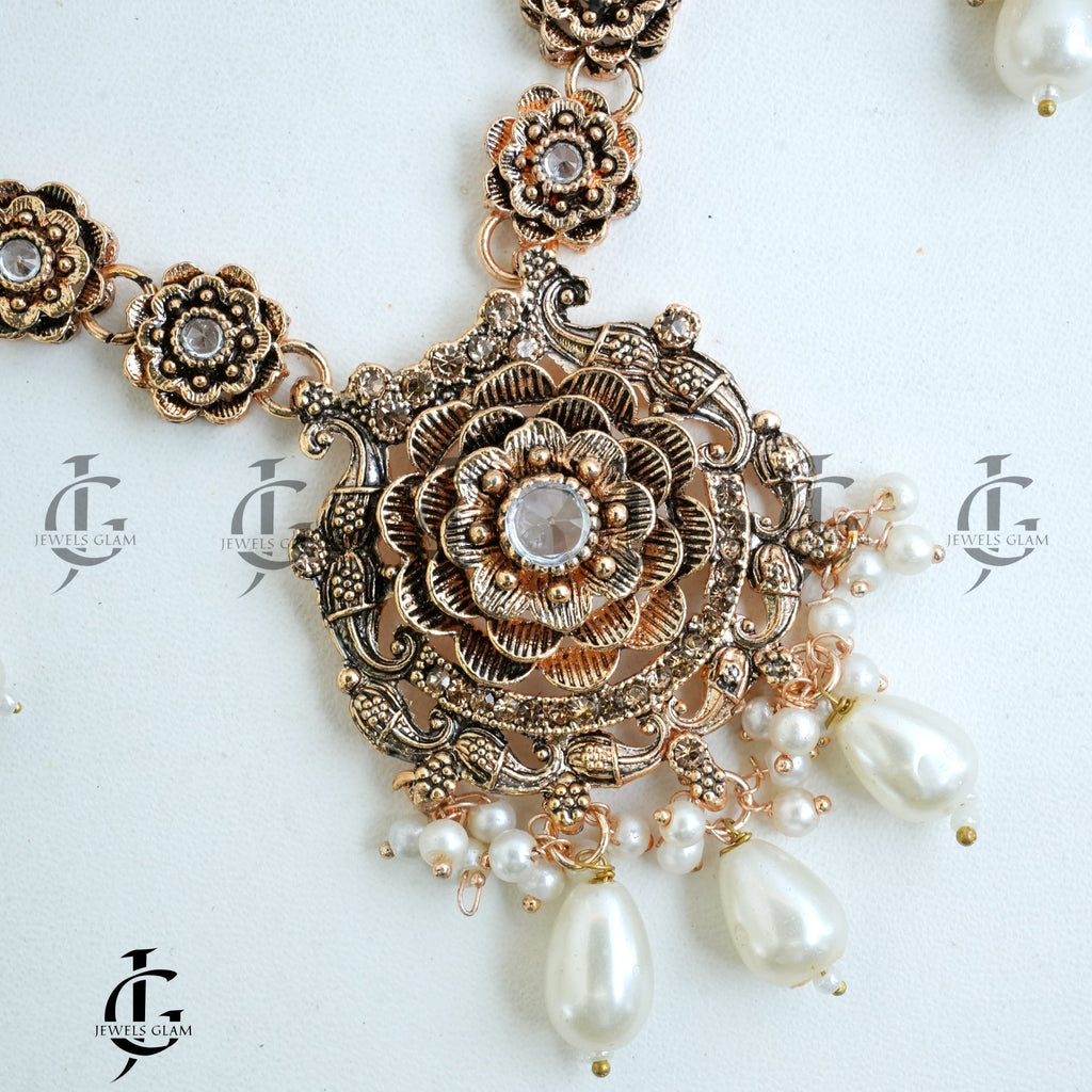 Floral Pearl Drop Mala Set Antique