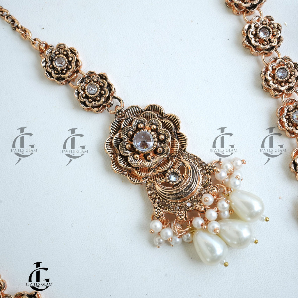 Floral Pearl Drop Mala Set Antique