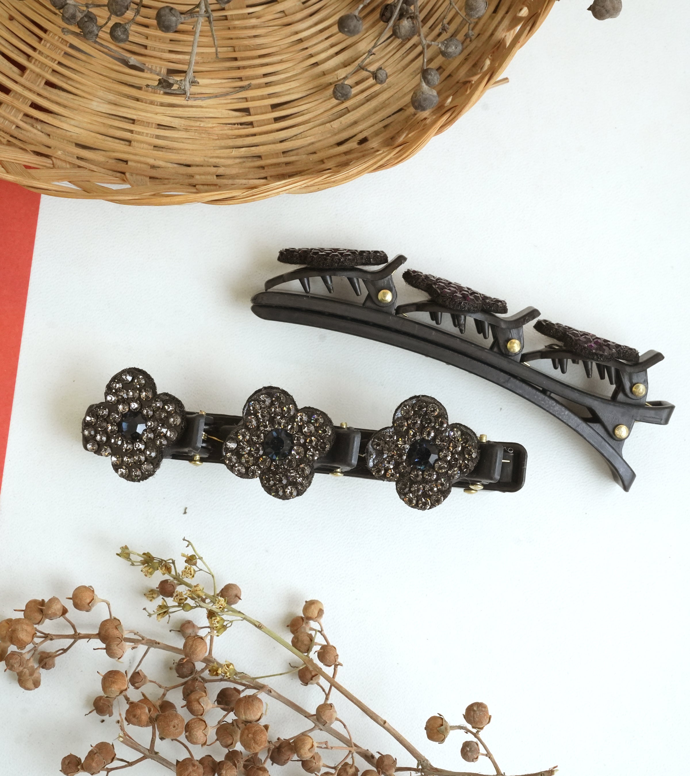 Rhinestone Flower Hair Clips