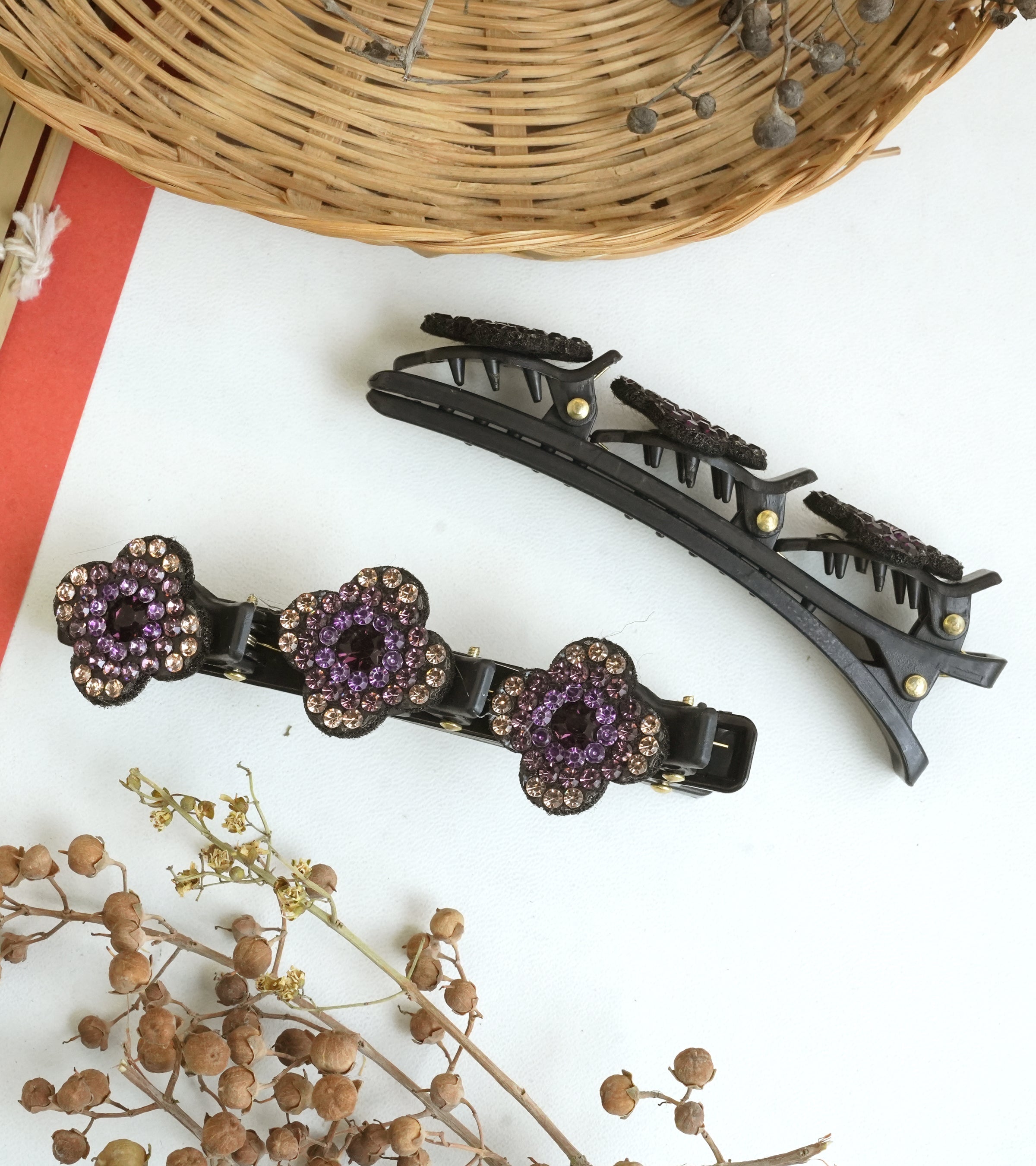 Rhinestone Flower Hair Clips