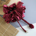 Elegant Burgundy Satin Bow Hair Claw with Pearl Detail