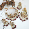 Matte Gold Turkish Collar Set With Deep Red and Pearl Accents
