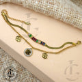 Gold Clover Charm Bracelet With Multi Colored Crystals