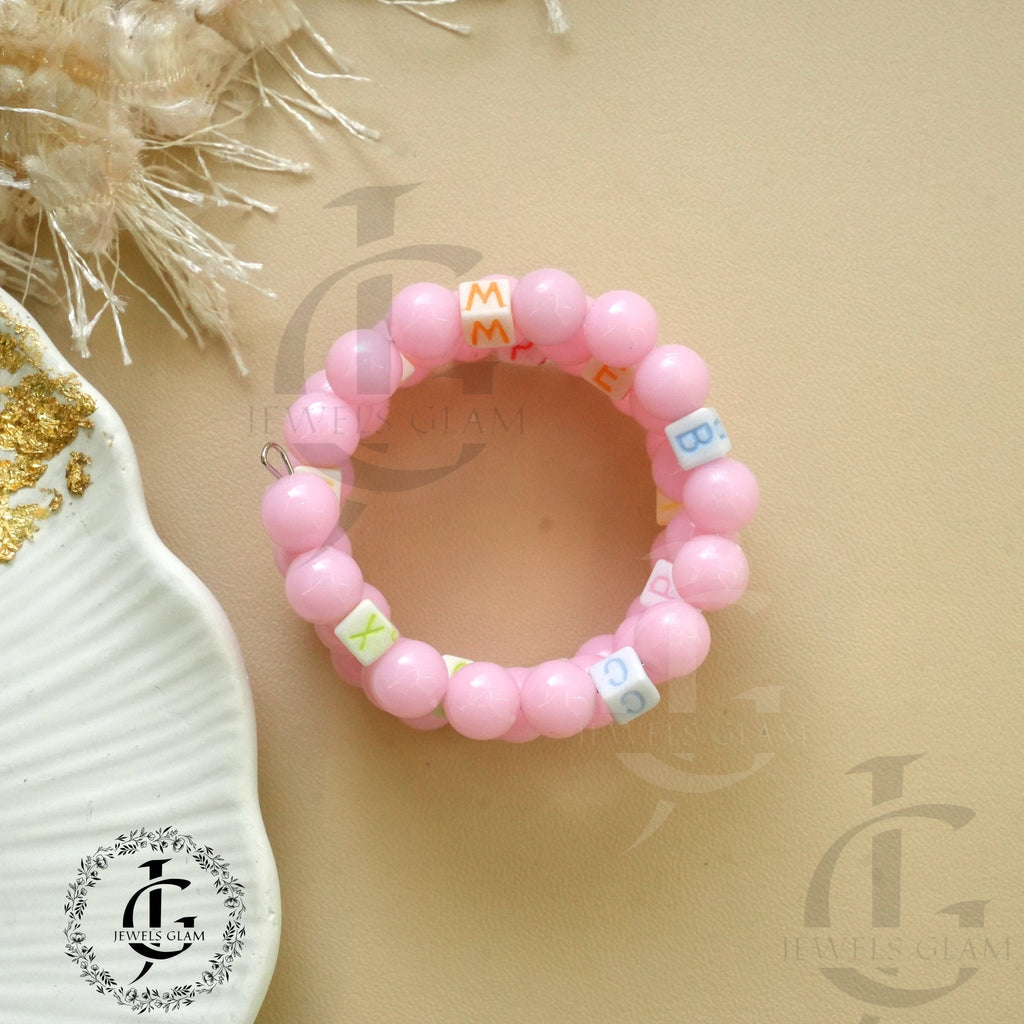 Pink Beaded Alphabet Bracelet Set