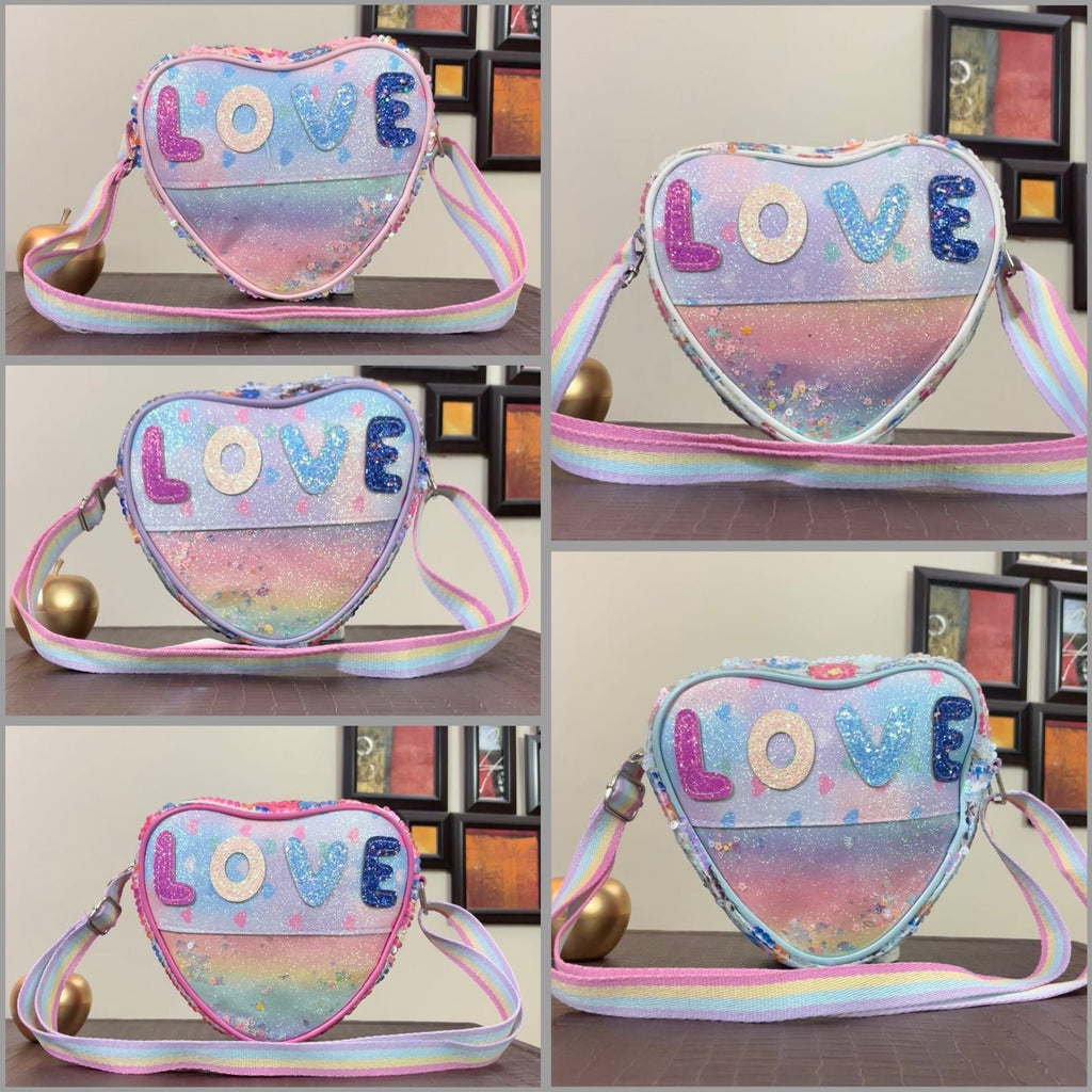 little Girl Sparkling Heart Crossbody Shoulder Bag