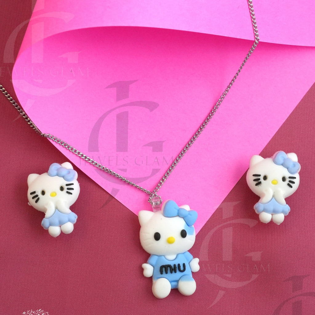 Adorable Kitty Charm Necklace & Earrings Set for Kids