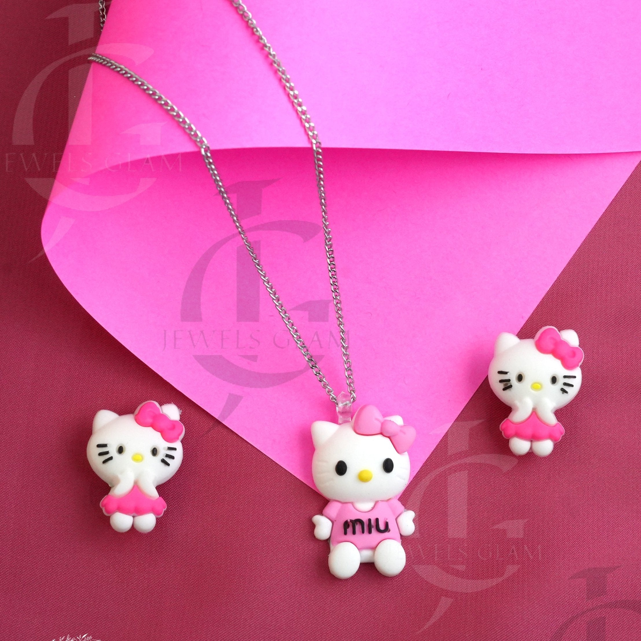 Adorable Kitty Charm Necklace & Earrings Set for Kids