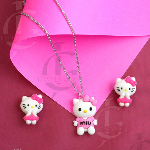 Adorable Kitty Charm Necklace & Earrings Set for Kids