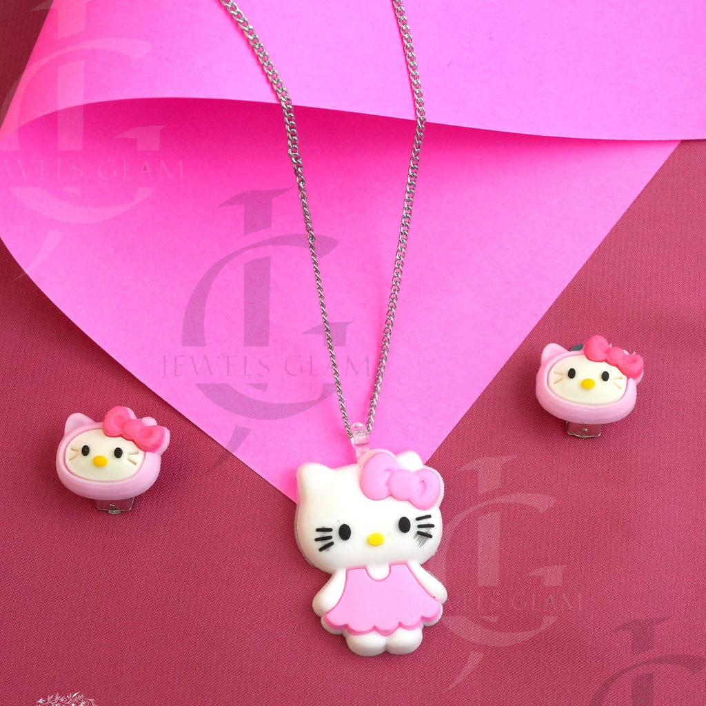 Adorable Kitty Charm Necklace & Earrings Set for Kids