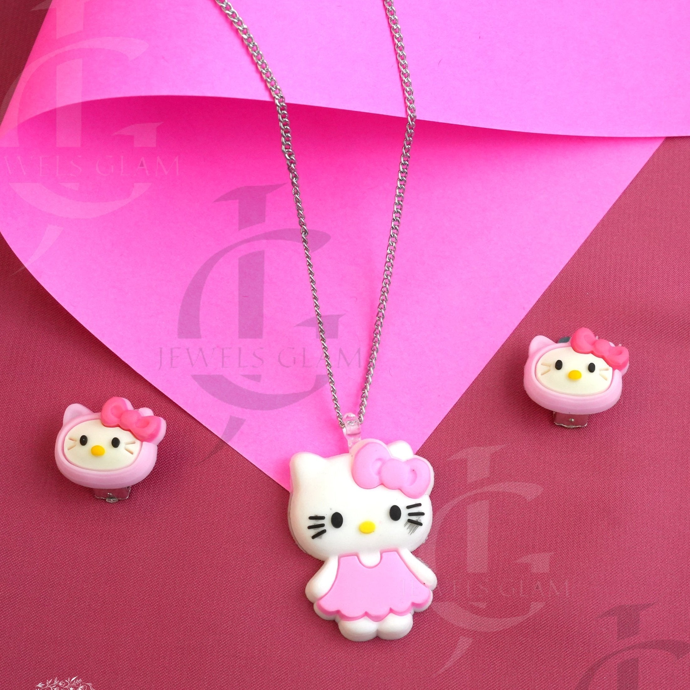 Adorable Kitty Charm Necklace & Earrings Set for Kids
