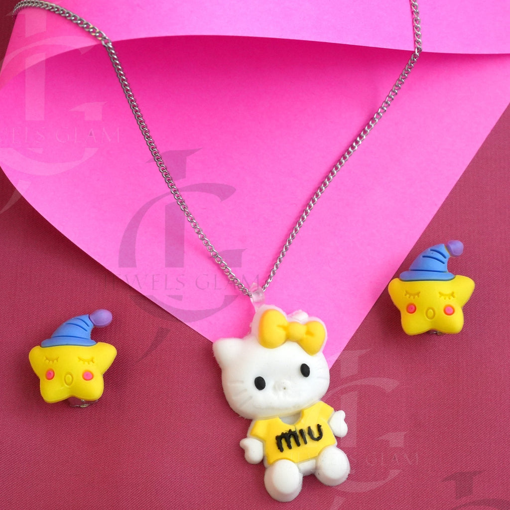 Adorable Kitty Charm Necklace & Earrings Set for Kids