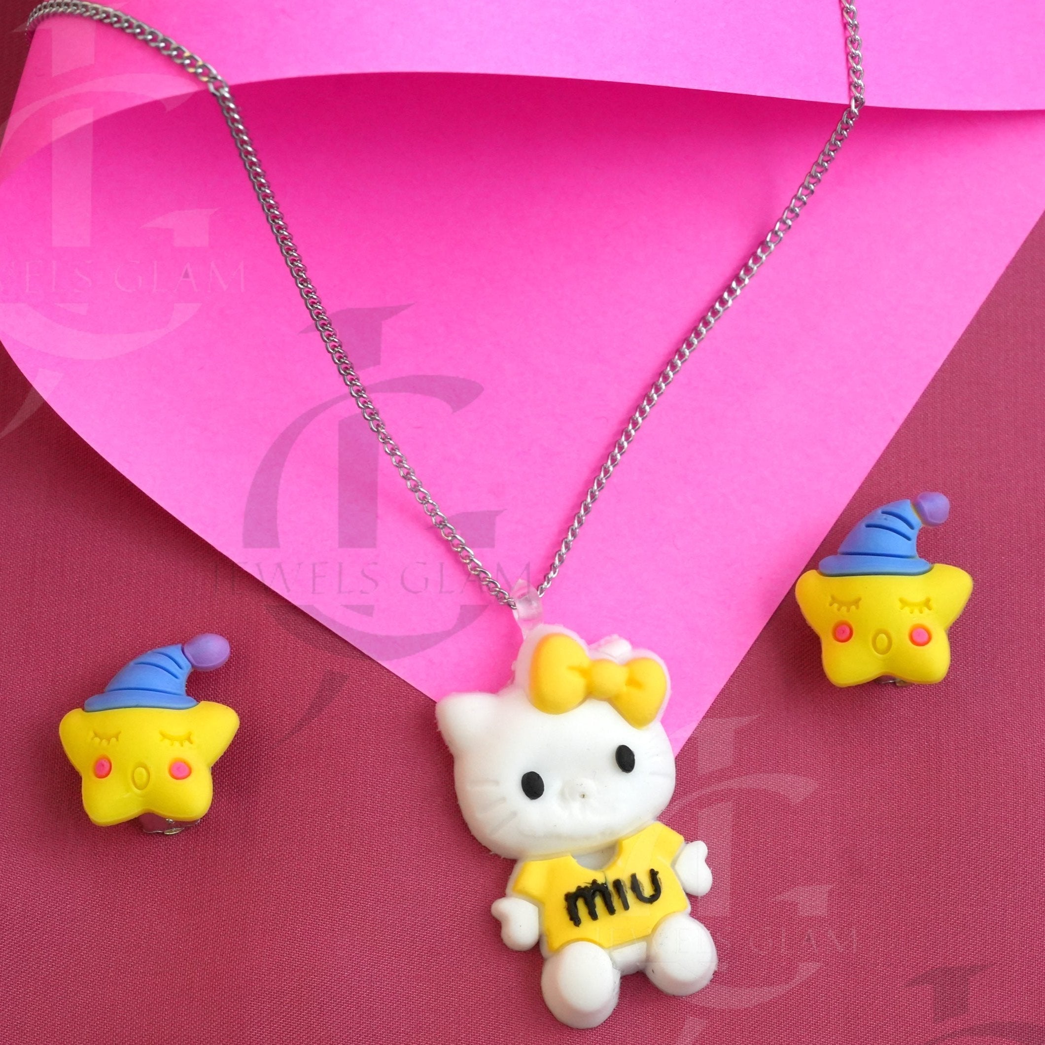 Adorable Kitty Charm Necklace & Earrings Set for Kids