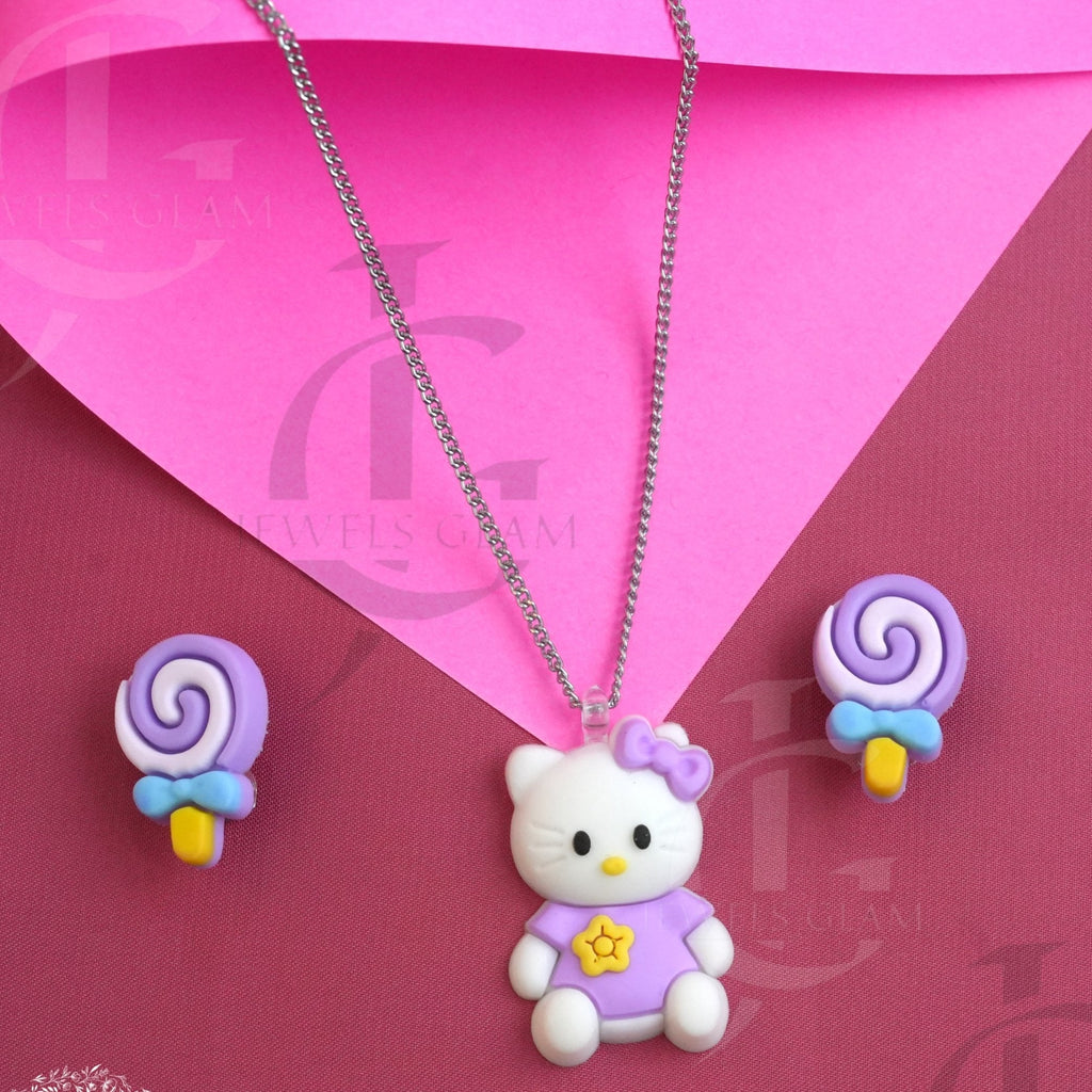Adorable Kitty Charm Necklace & Earrings Set for Kids