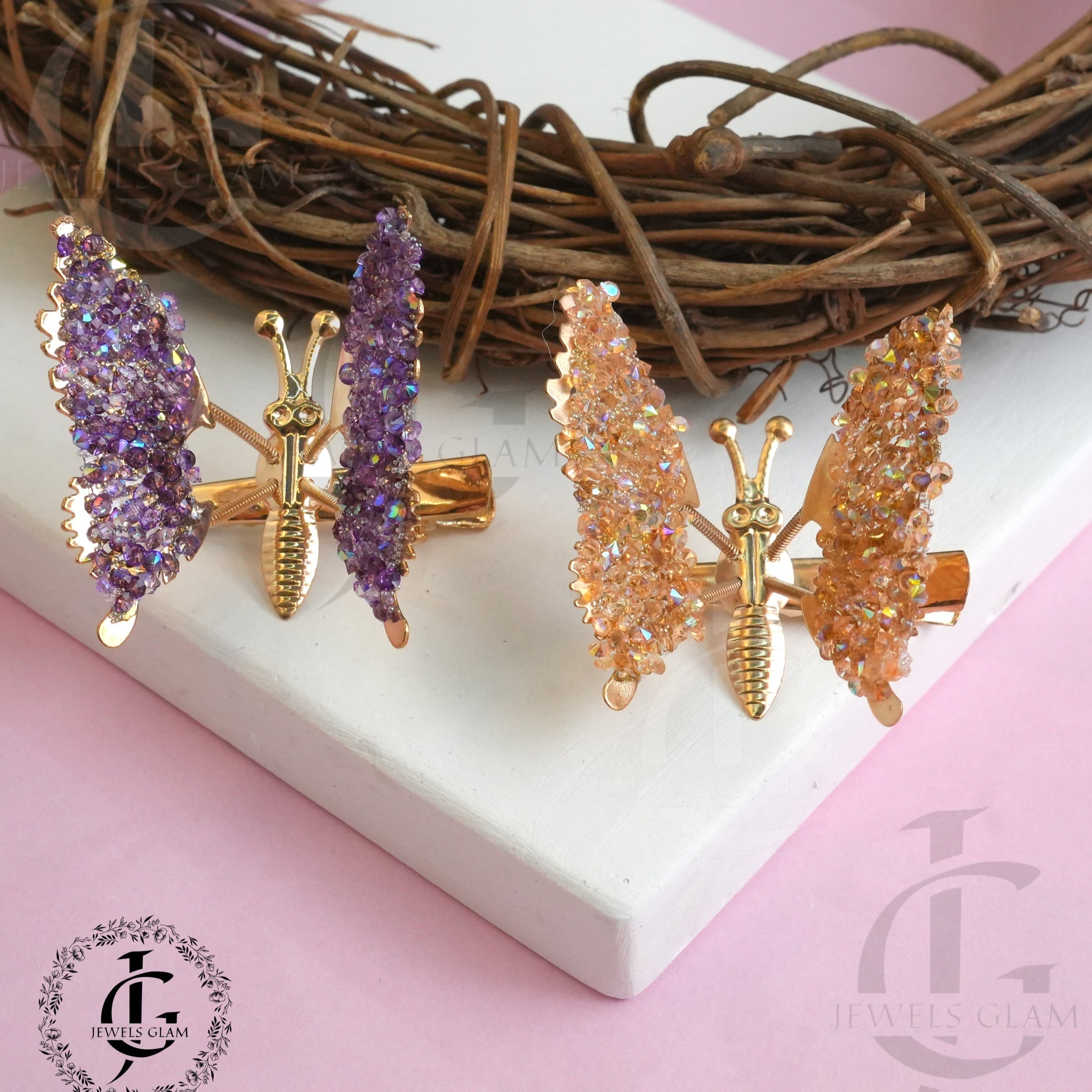 Crystal Butterfly Metal Hair Clips (Pair)