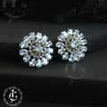 Silver White Zircon Flower Stud Earrings