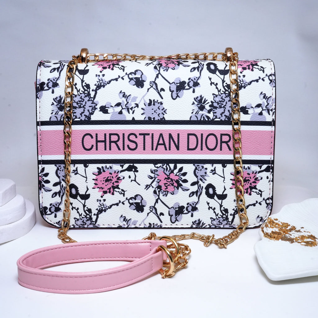 Pink & White Printed Crossbody Bag