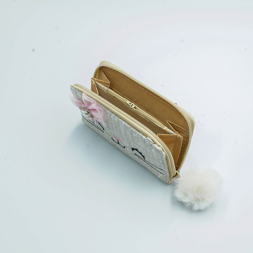 Kitten Purse Gold White