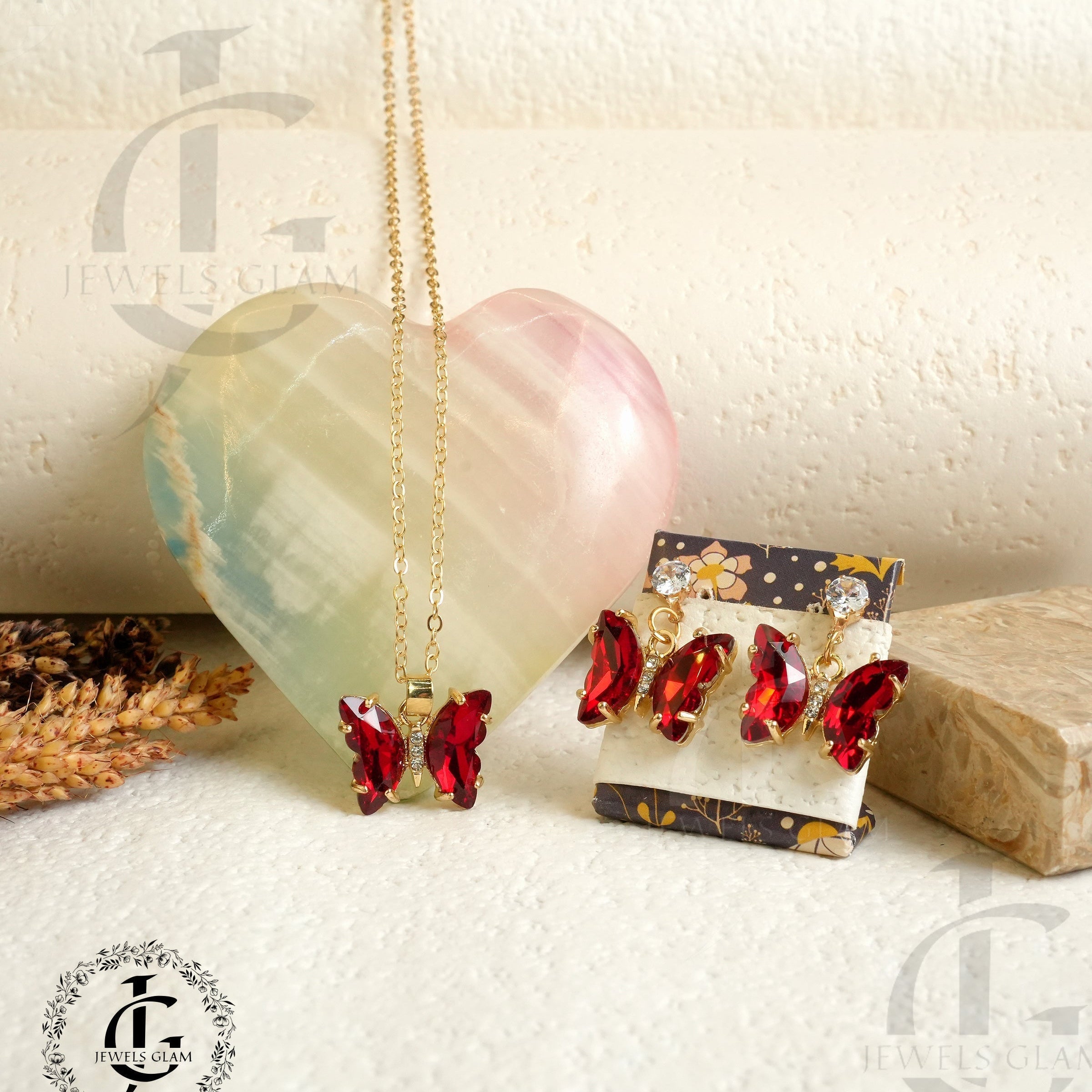 Radiant Red Butterfly Jewelry Set
