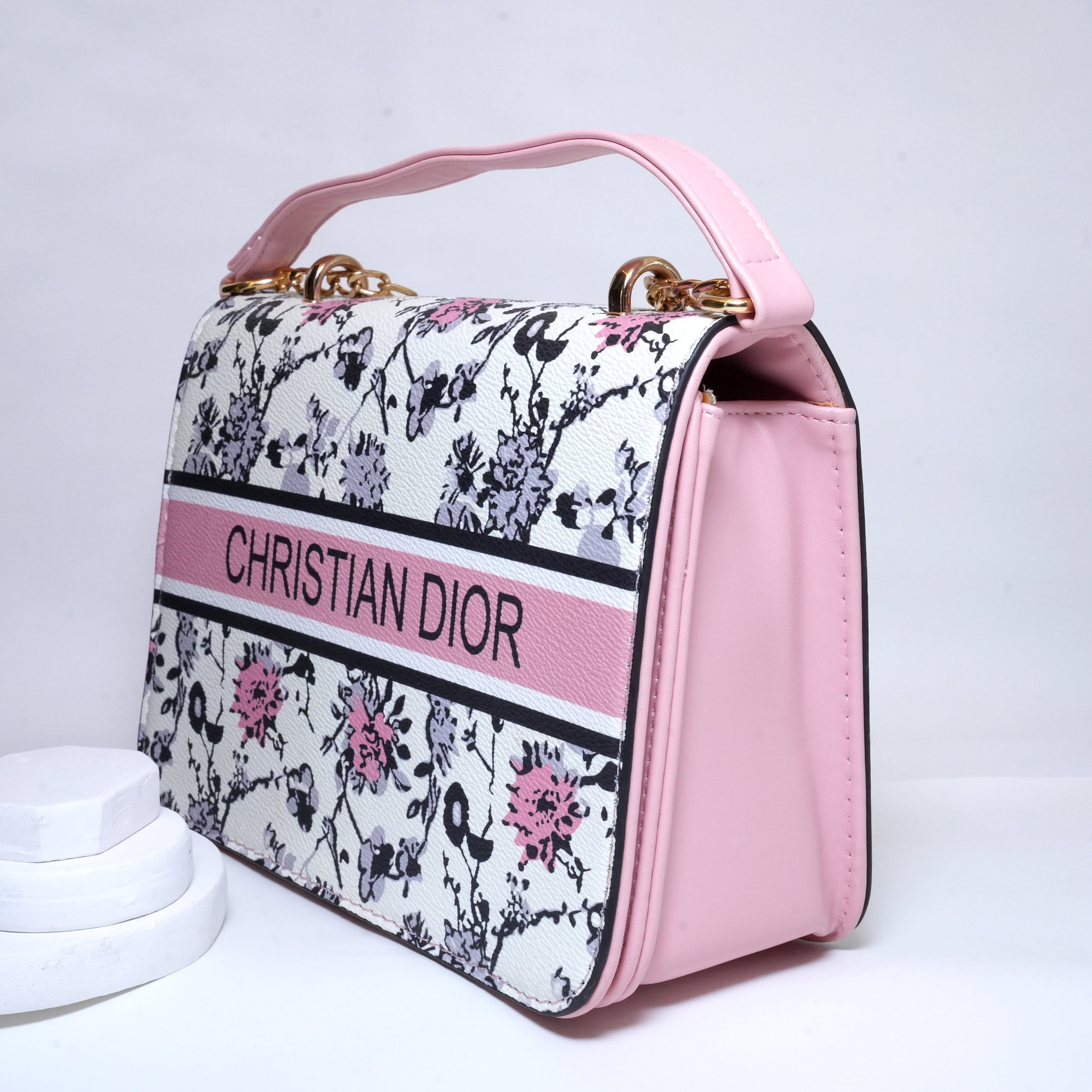 Pink & White Printed Crossbody Bag