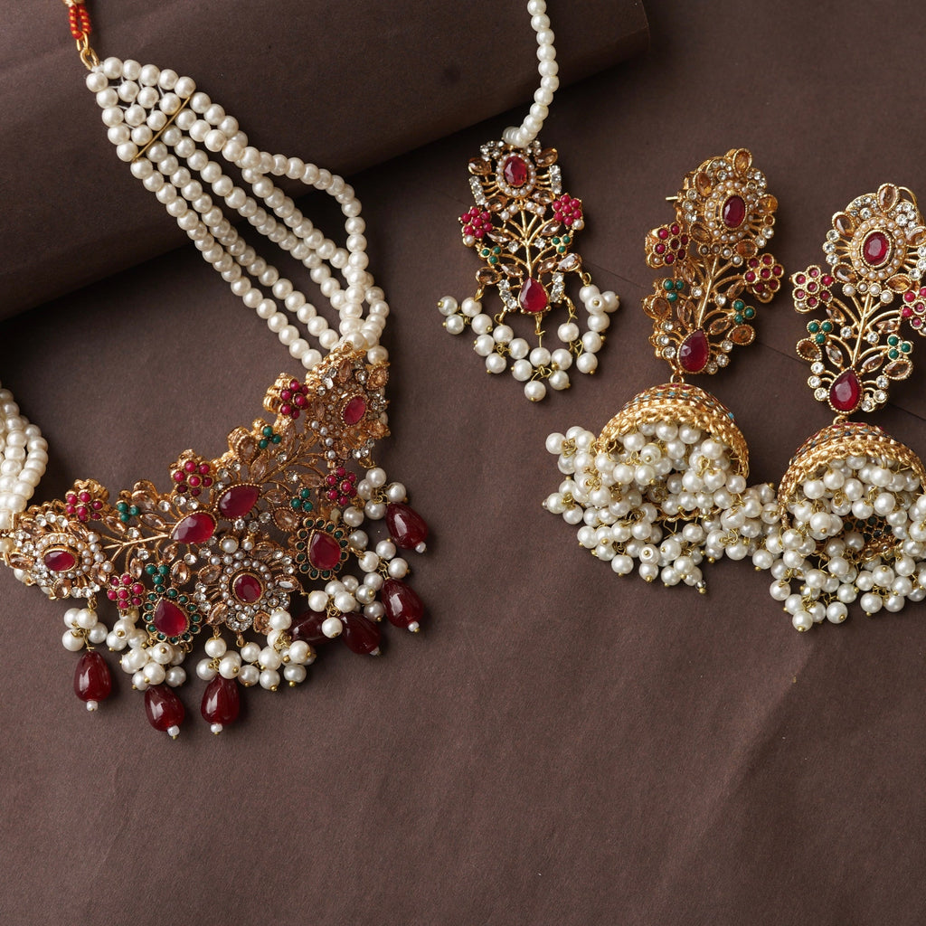 Royal Ruby and Pearl Bridal Jewelry Set