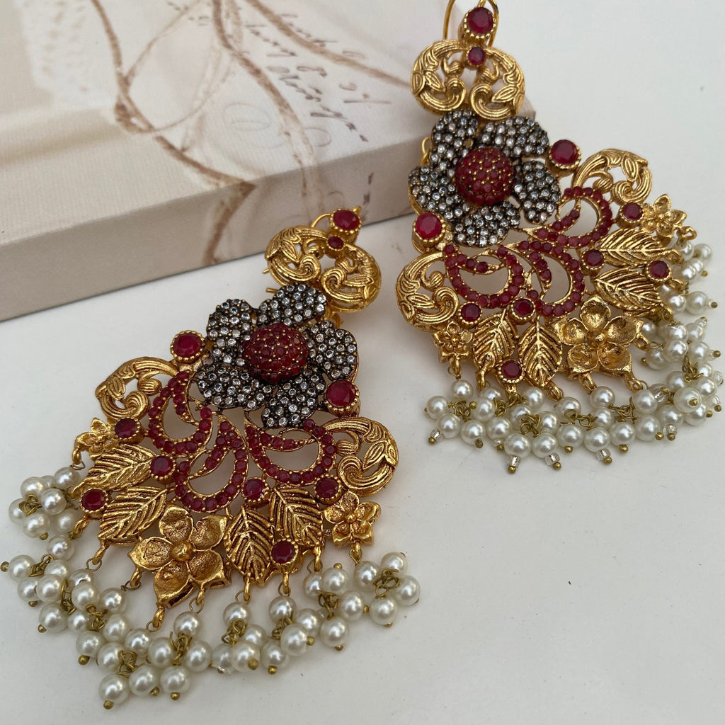 Regal Floral Gold Statement Earrings