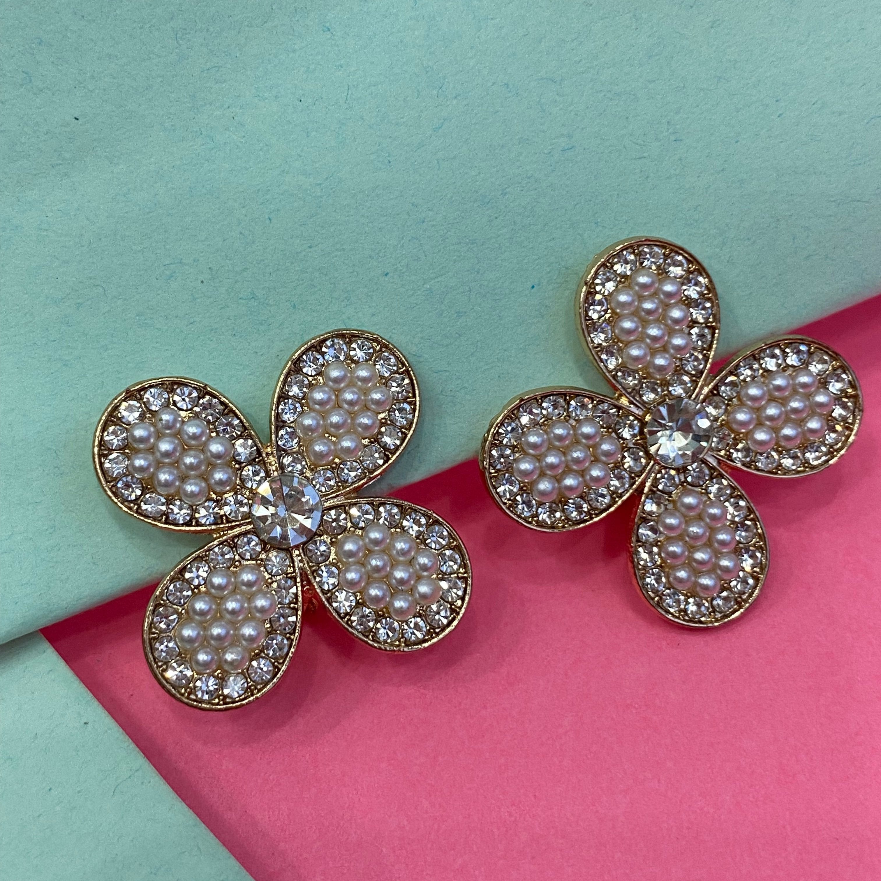 Golden Pearl Petal Stud Earrings