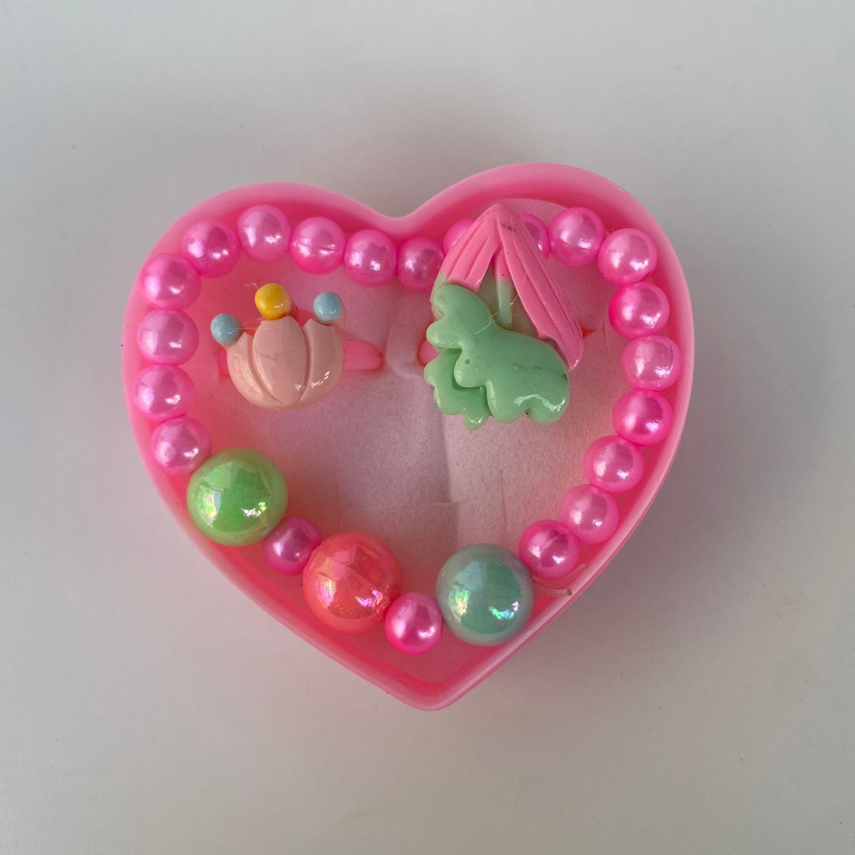 Heart-Shaped Kids' Bracelet & Rings Gift Box