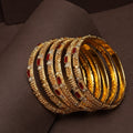 Exquisite Gold Bangles with Ruby-Red and Diamond Detailing 2pc